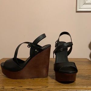 Aldo black wood wedges
